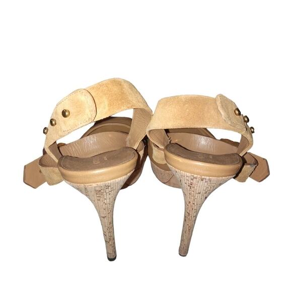 Gucci Brown Leather and Suede Cork Platform Peep Toe Slingback Sandals Size 37.5 - Picture 3 of 5